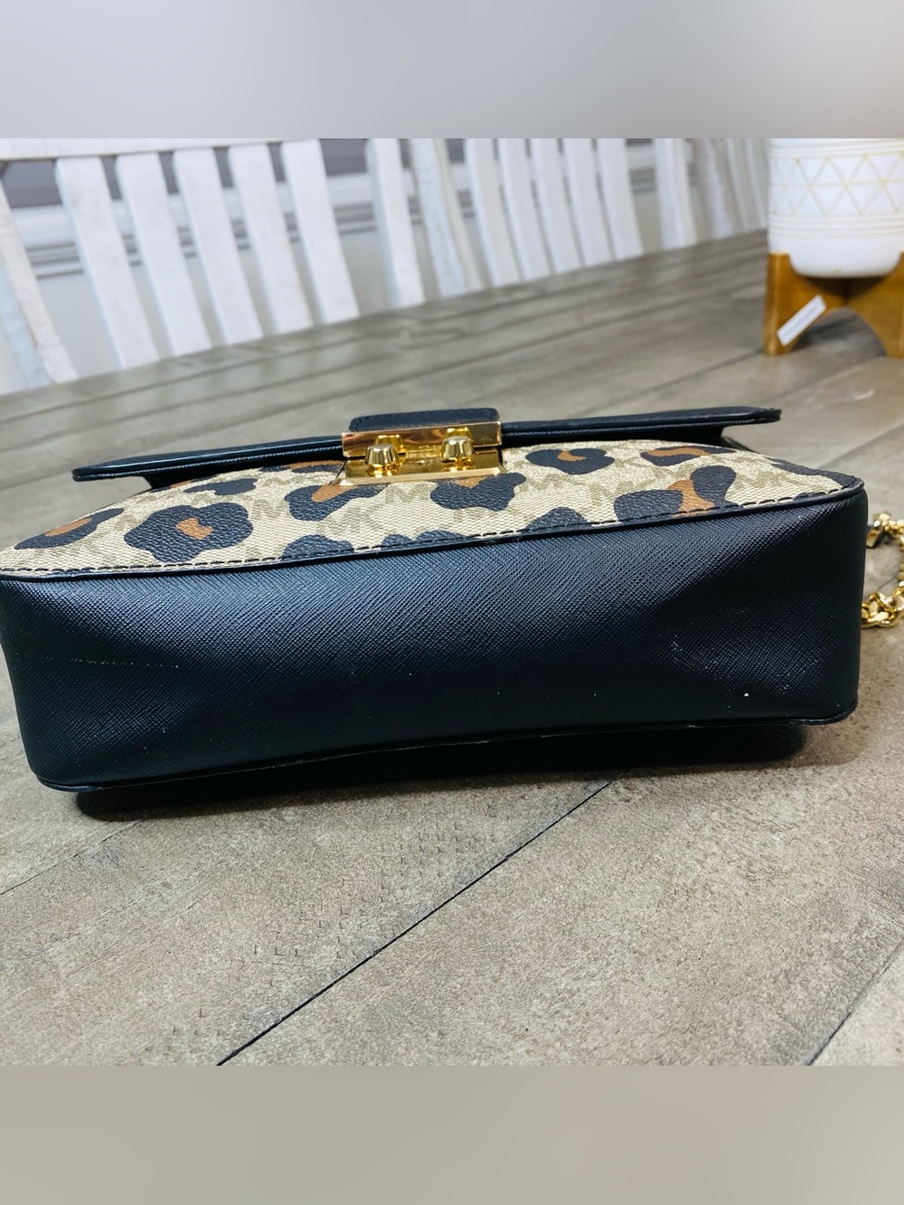 Michael Kors Brandi Medium Saffiano Leather Shoulder Bag Leopard Print MK Logo - Picture 7 of 11